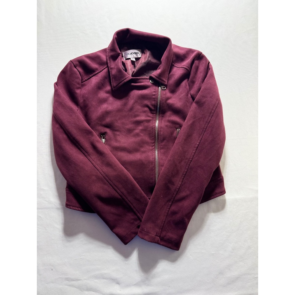Vigoss Womens‎ Small Burgundy Faux Suede Asymmetrical Zip Moto Jacket Wine Red